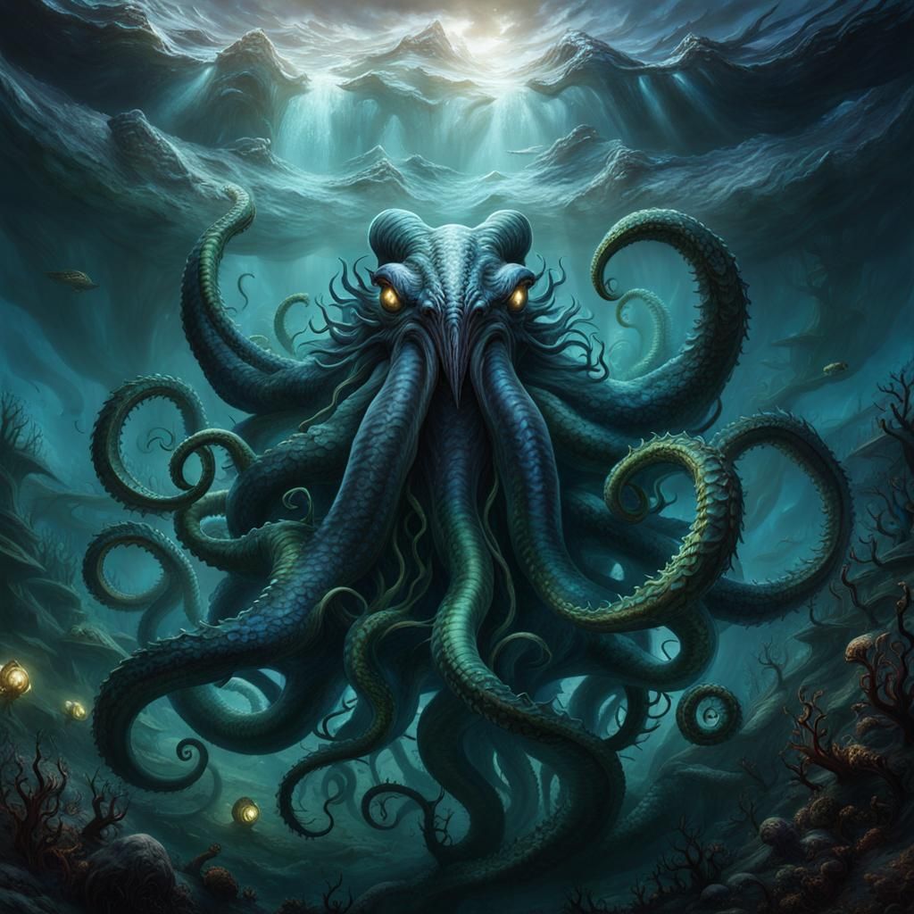 Eldritch Kraken in a Mythological Underwater World