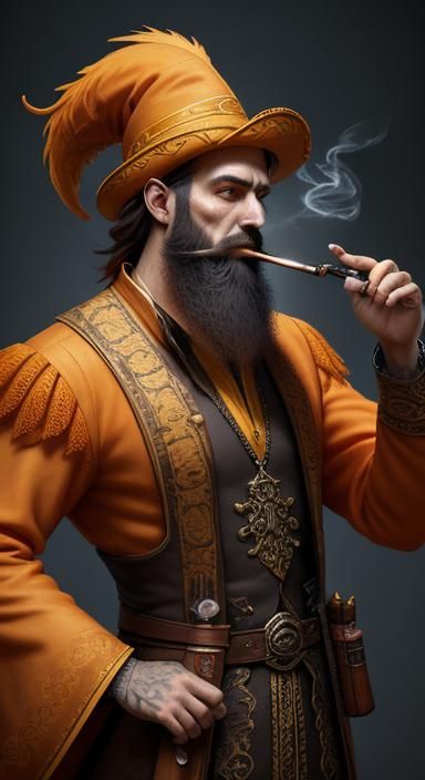 Fantasy Noble Bard with Pipe, Detailed Digital Art