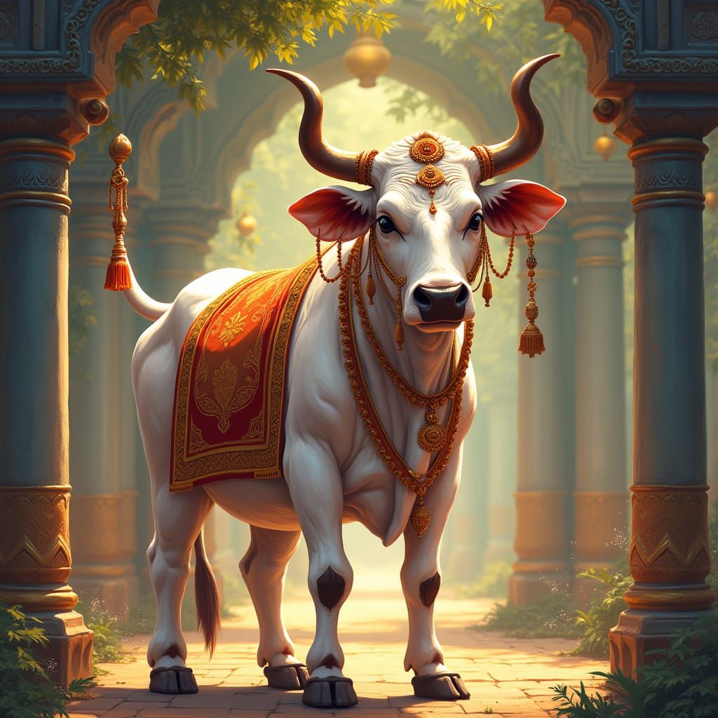 Elegant Traditional Pichwai Art of a Majestic Cow