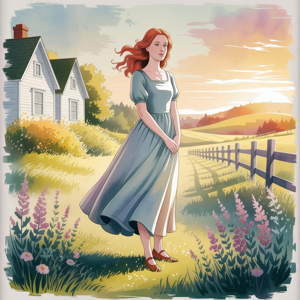 Anne Shirley in Wildflowers: Watercolor Impressionism