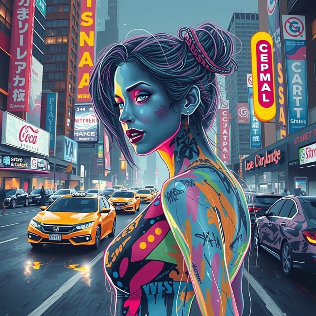 Neon City Goddess in a World of Holographic Light