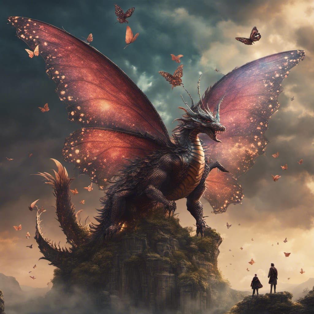 Epic Butterfly Dragon Digital Matte Painting