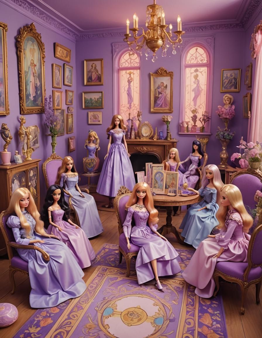 Barbie Dolls Pose in Fauvist Tarot Card Illustration