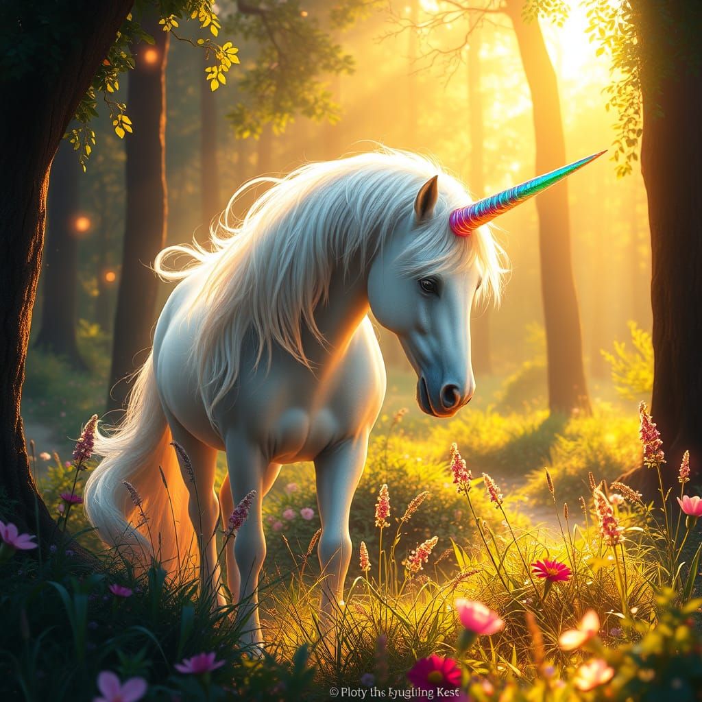 Majestic Unicorn in Enchanted Forest Digital Painting