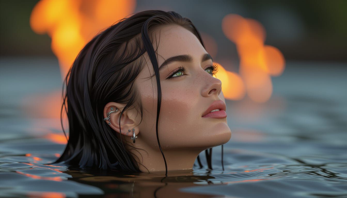 Moody 3/4 Profile Portrait with Fiery Flames and Smoke