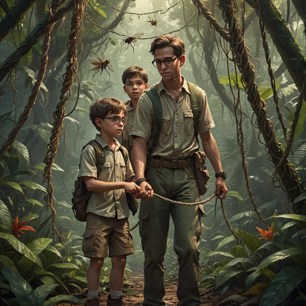 Father and Child in Jungle, Detailed Matte Painting