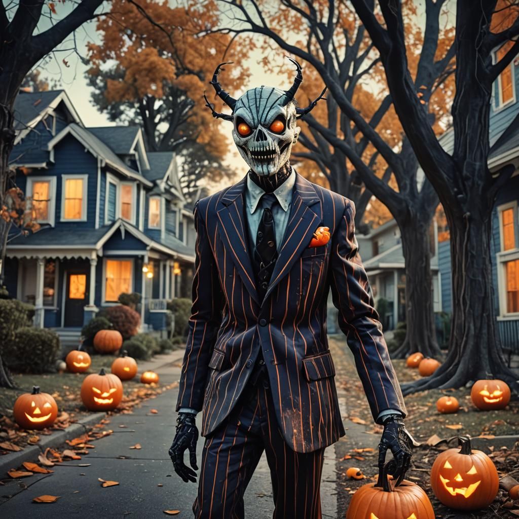 Beetlejuice Trick or Treating in Fantasy Suburbia