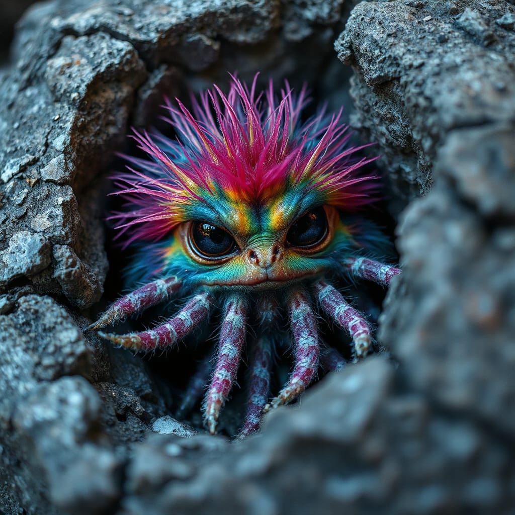 Rainbow Tentacle Creature in Grungy Digital Art