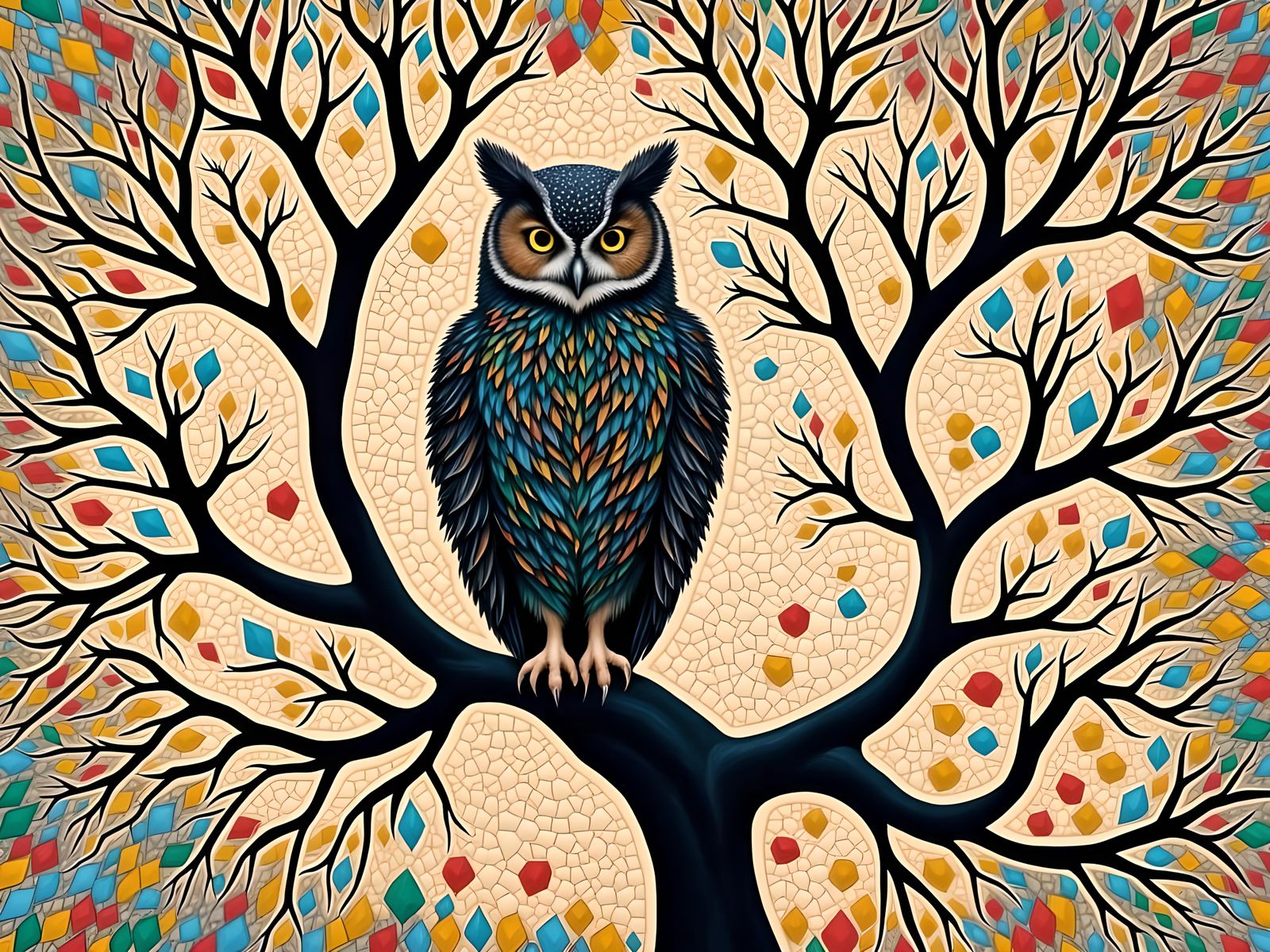 Mosaic Owl Silhouette in Detailed Illustration