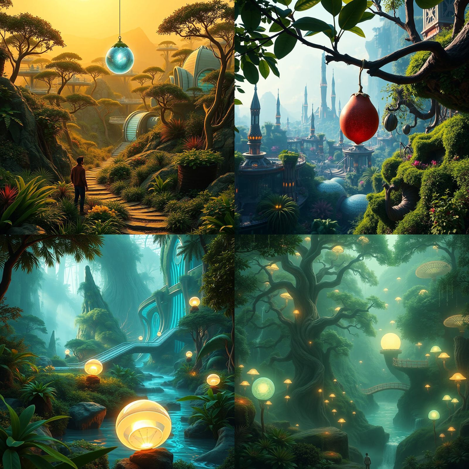 Harmonious Green and Technological Landscape with Glowing Fr...