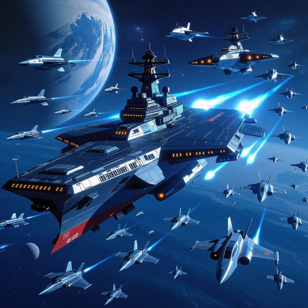 Carrier Warship Launches Fleet in Sci-Fi Style