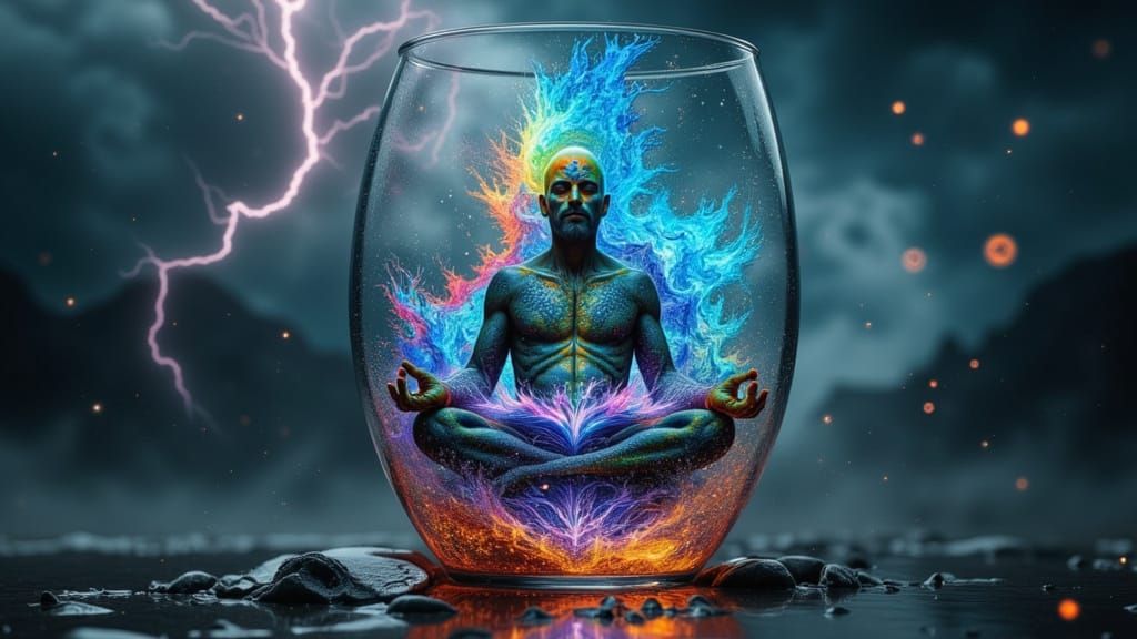 Fractal Shaman Meditating in Binary Storm Dreamscape