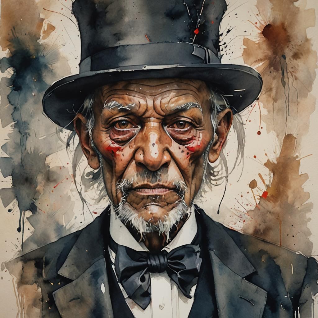 Elderly Indigenous Devil in Watercolor Portrait