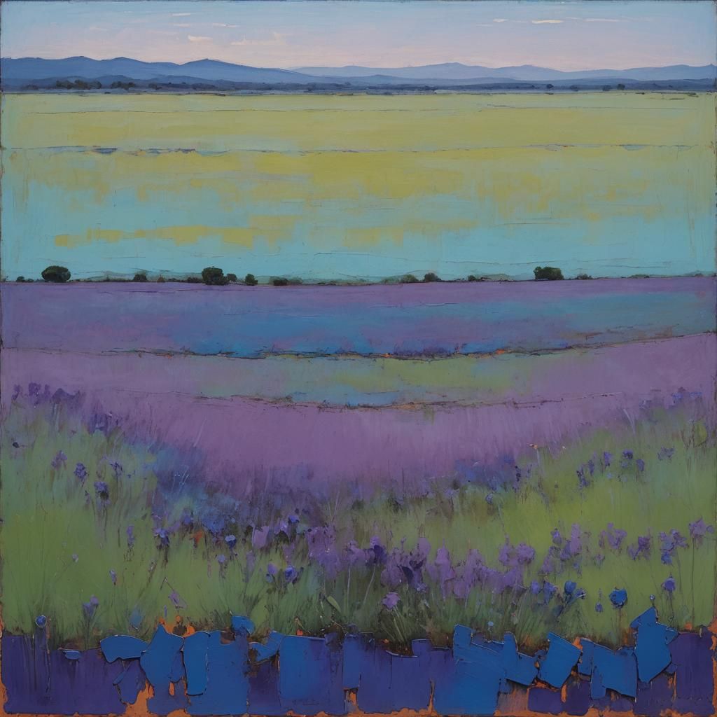 Abstract Meadow in Blue and Purple: Oil Painting