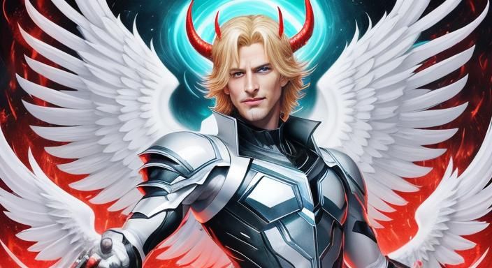 Angelic Warrior and Devil Woman in Abstract Art