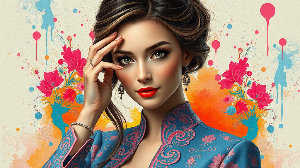 Dreamlike Woman in Mixed-Media Graffiti Art Style