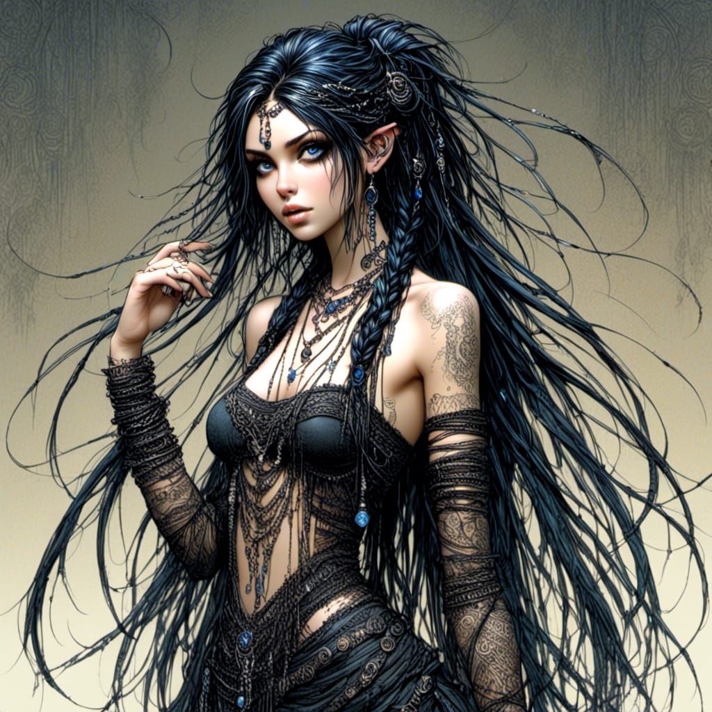 Ethereal Biopunk Woman with Braids and Jewels