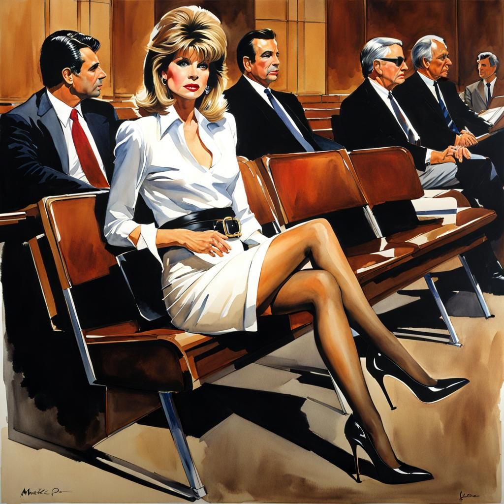 Markie Post in Courtroom, Watercolor by Bermejo