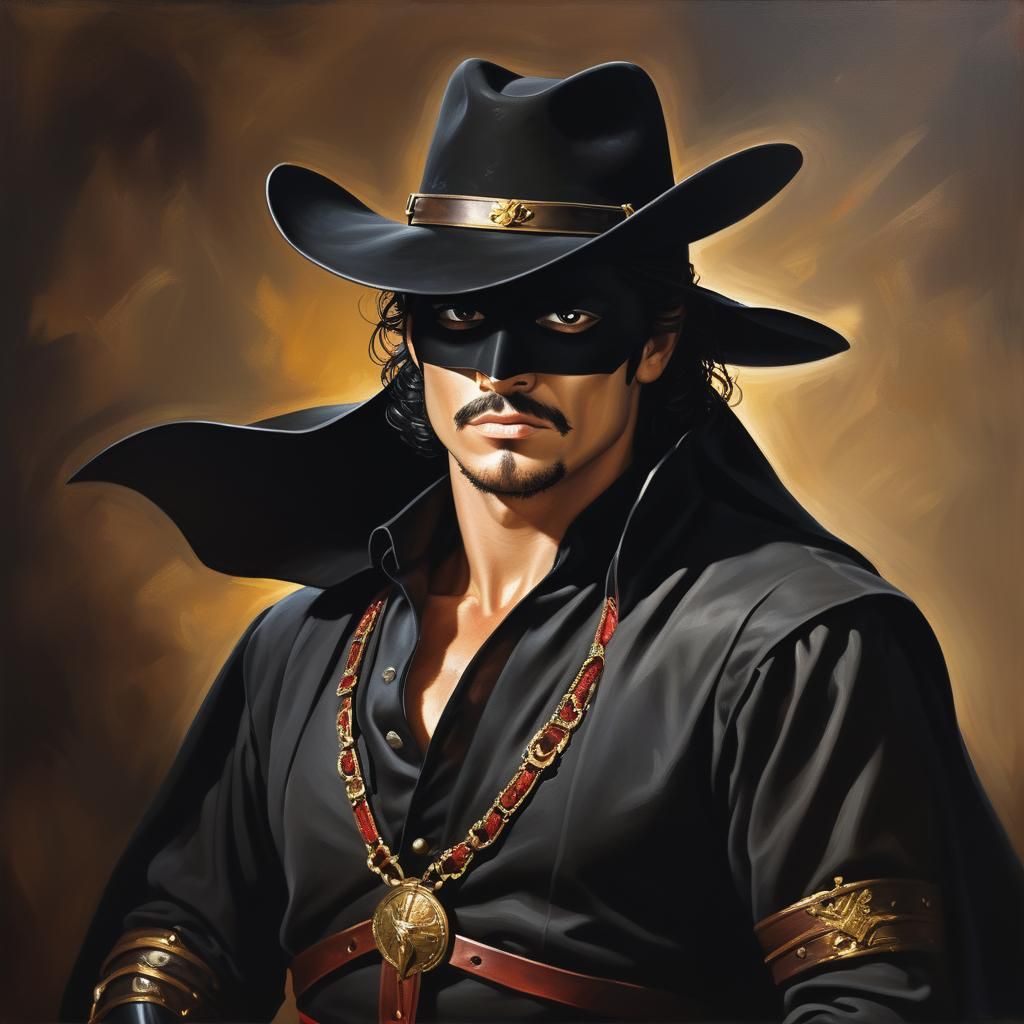 Heroic Oil Portrait of Zorro in Vivid Colors