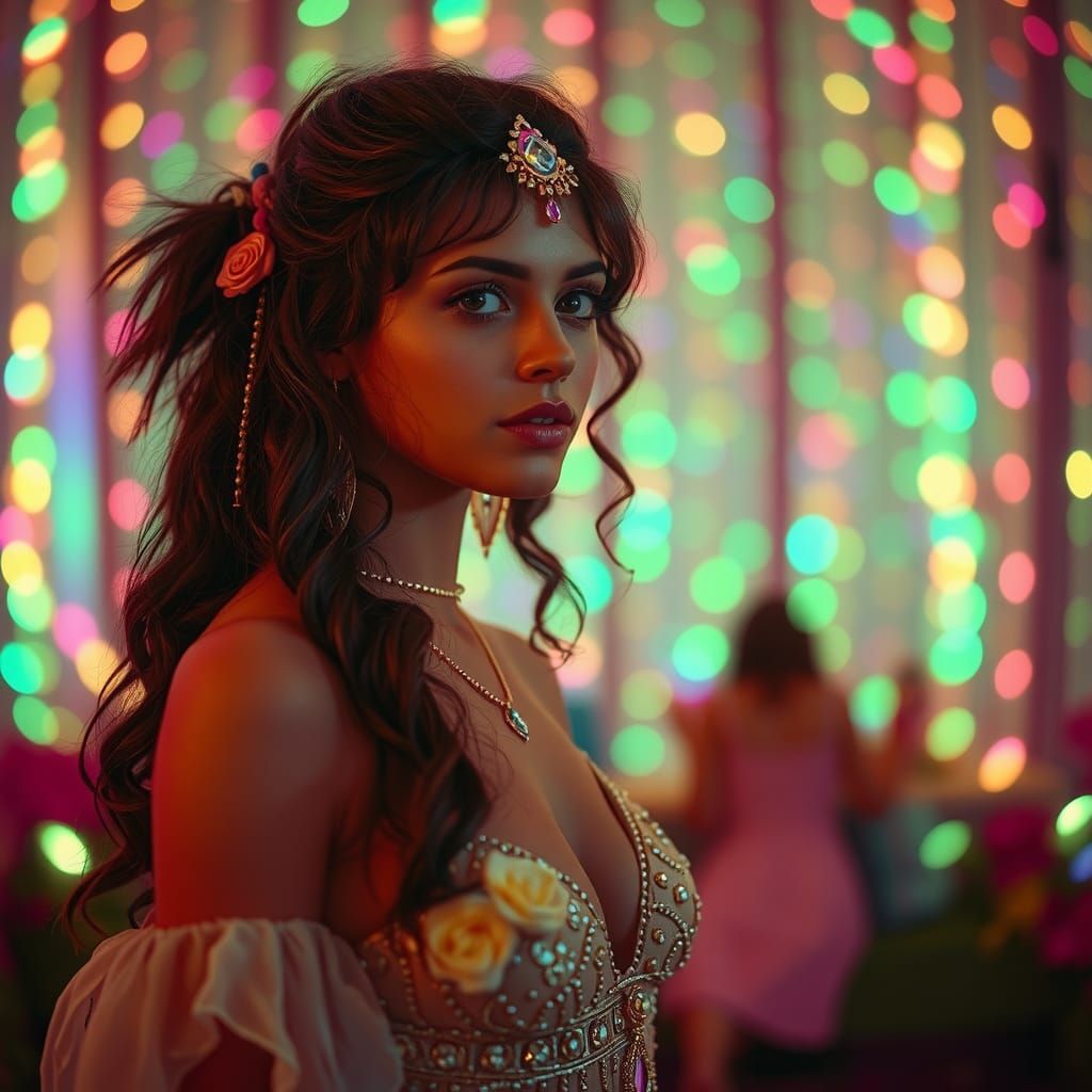 Fantasy Movie Scene in Vaporwave Pre-Raphaelite Style