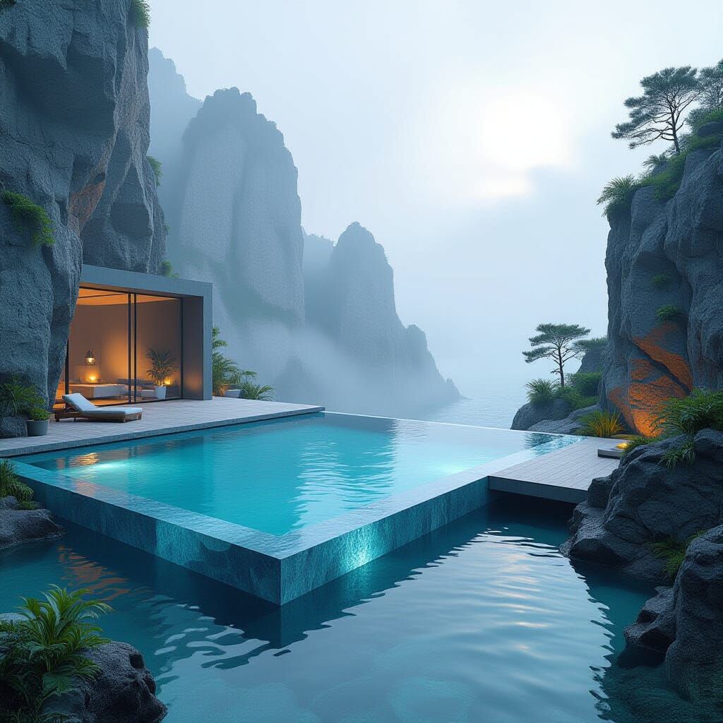 Surreal Infinity Pools on Floating Cliff in Dreamlike Style