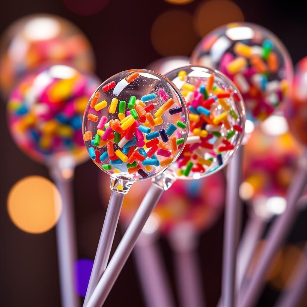 Colorful Glass Lollipops with Sprinkles in 8K