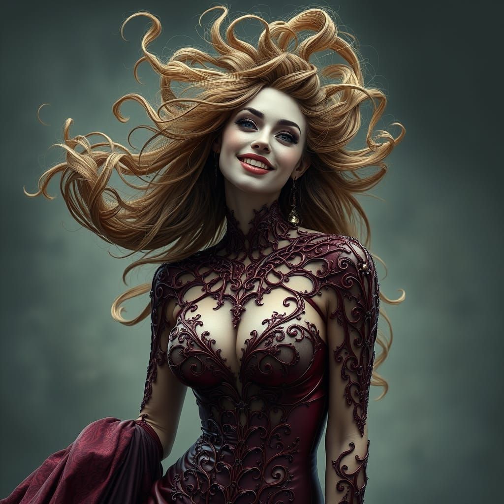 Hyperrealistic Woman in Latex Dress