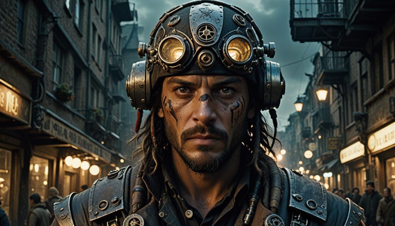 Cyborg Pirate Masterpiece in Gilded Steampunk Lair