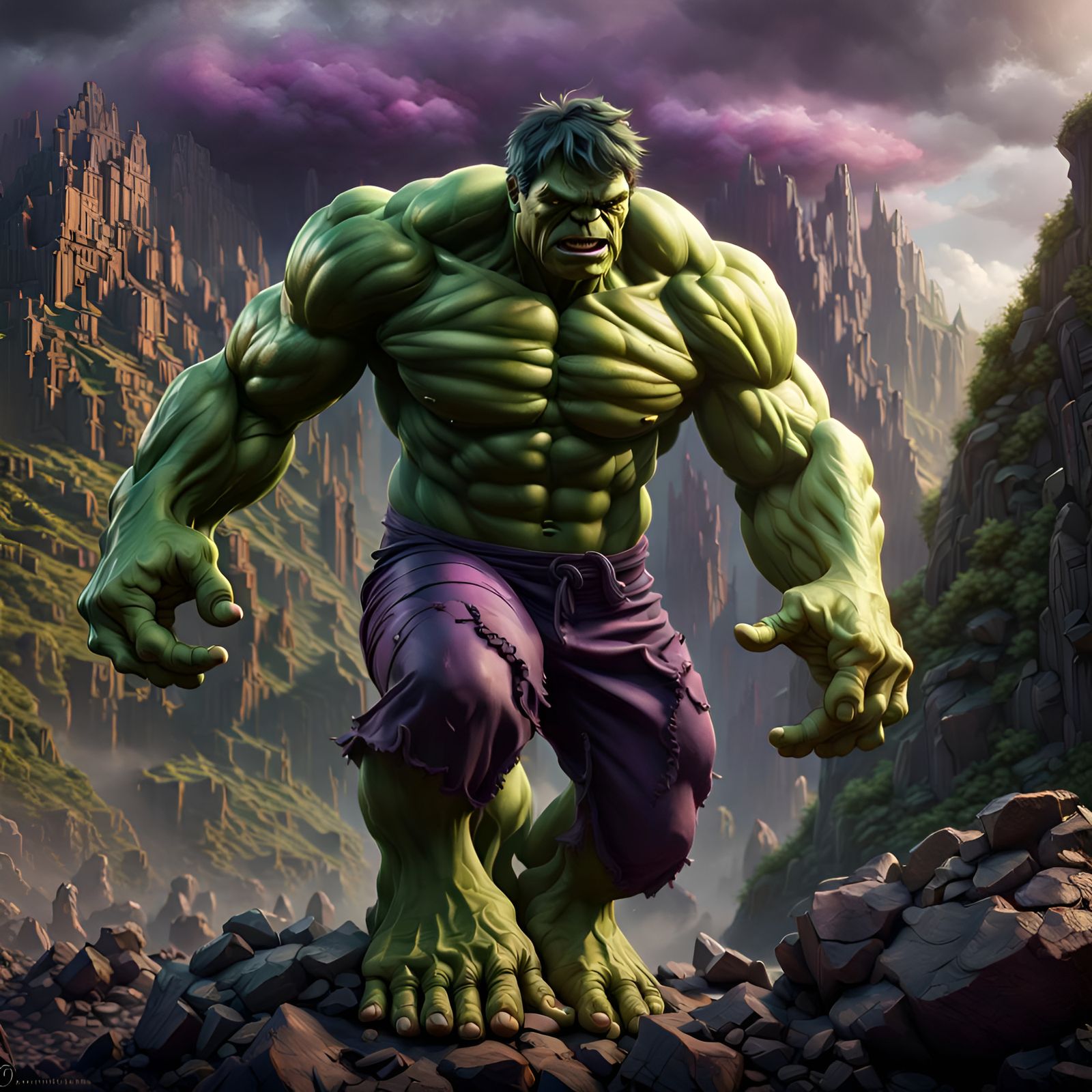 Epic Hulk Digital Matte Painting in Maximalist Style