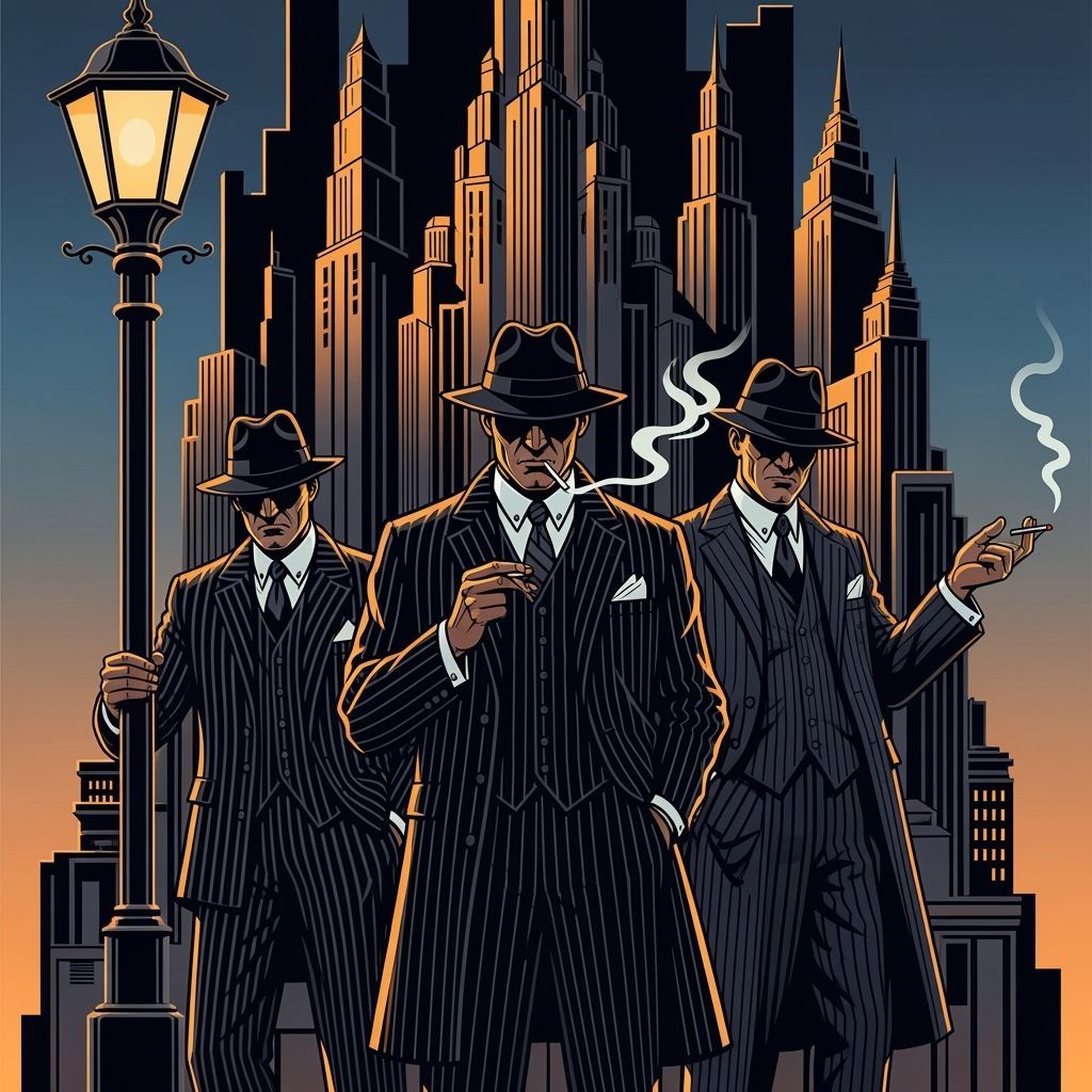 Art Deco Gangsters in Stylized Cityscape