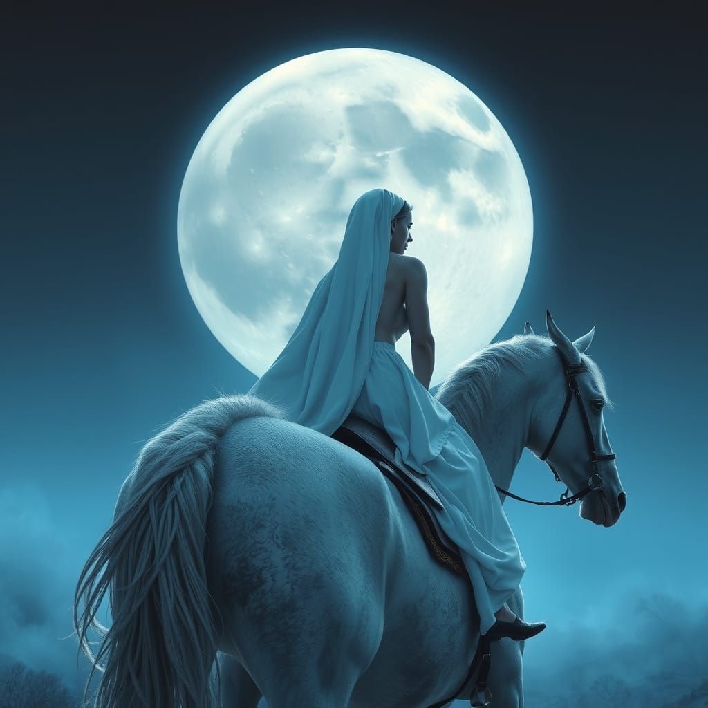 Moon Priestess on Horseback in Textured Realism
