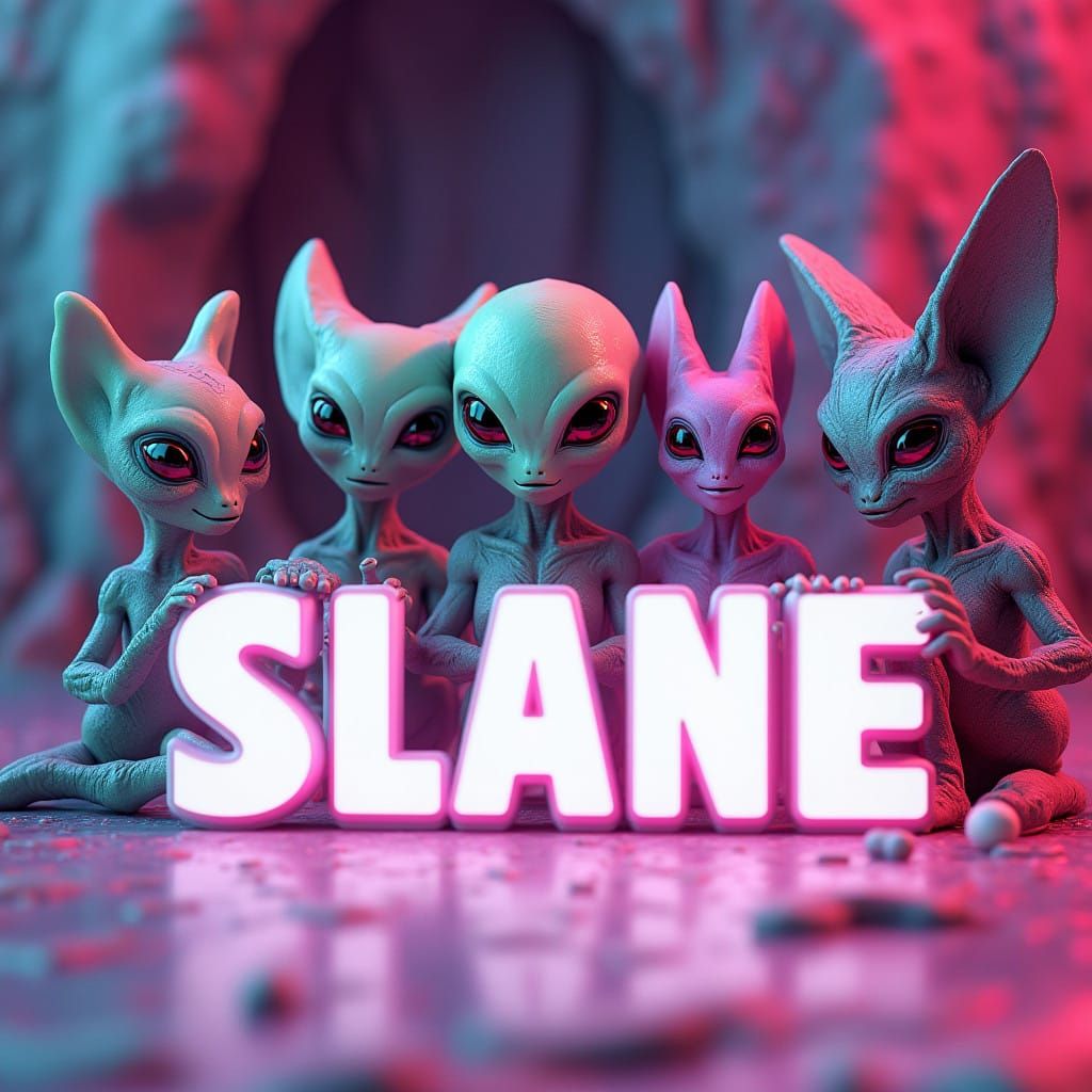 Alien Species Showcase in Neon-Lit Futuristic Scene