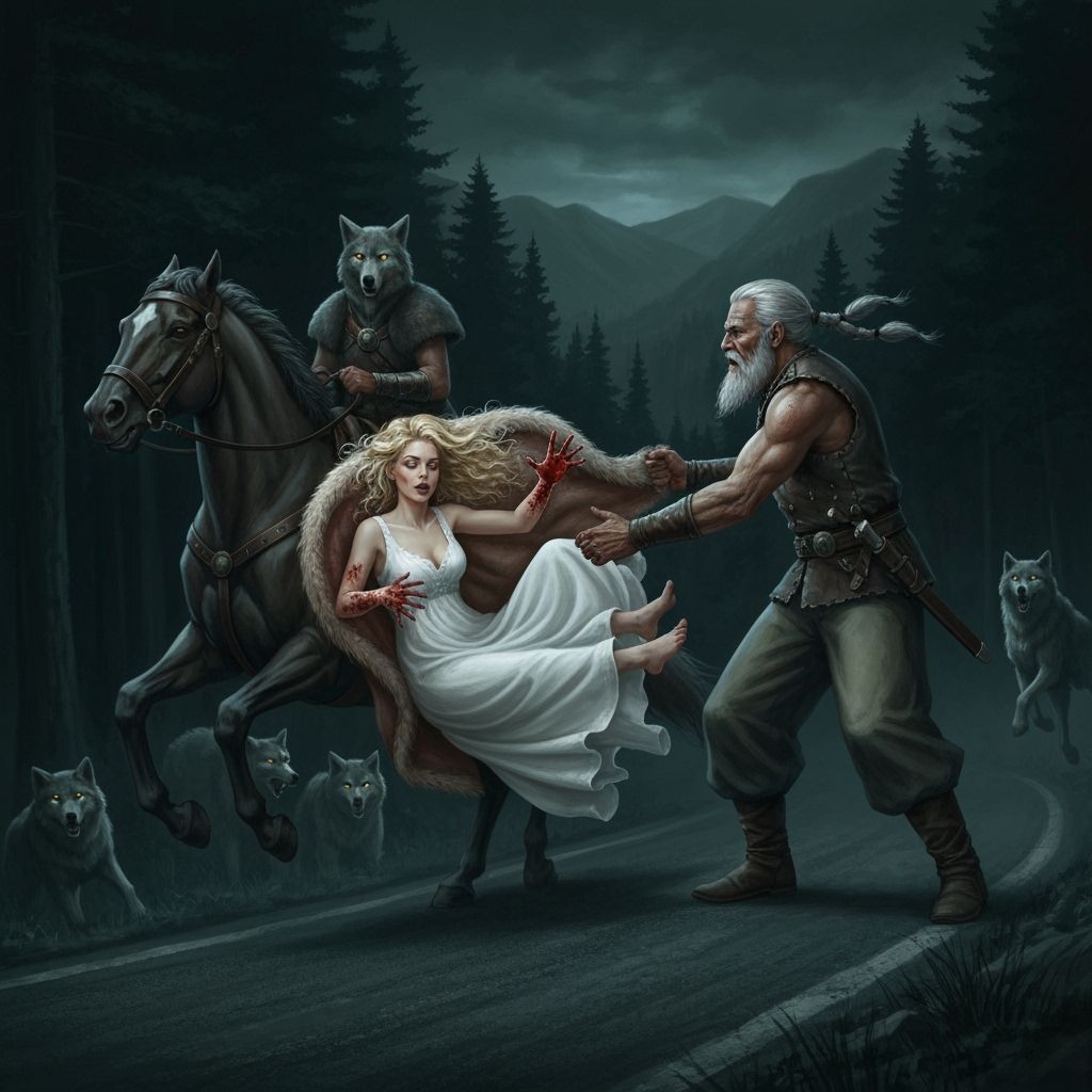 Dark Fantasy Night Ride: Woman Falls from Horse