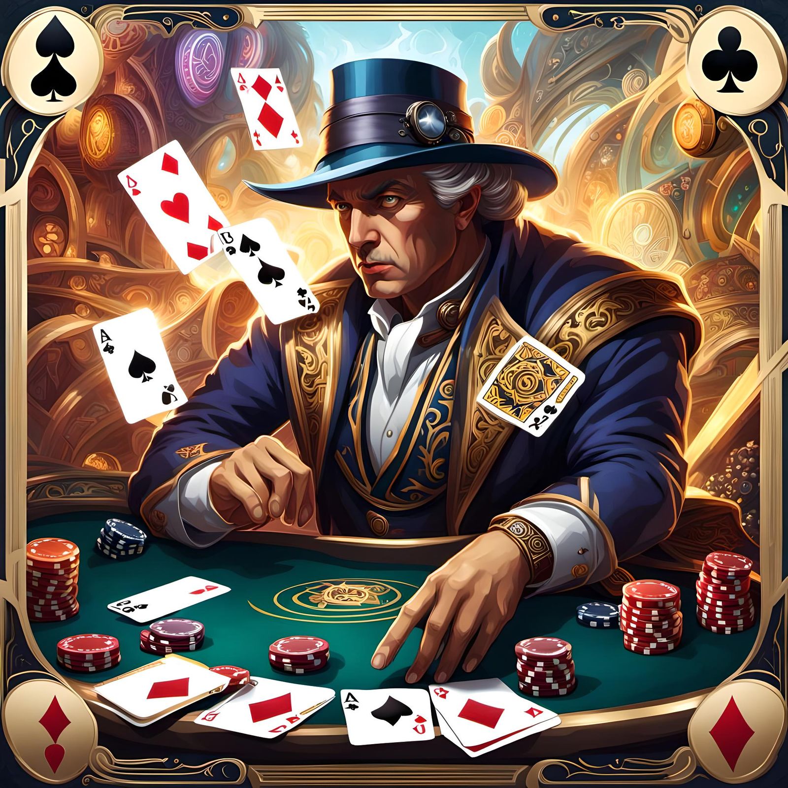 Omnipotent Being Gambling in Hyperrealistic Splash Art