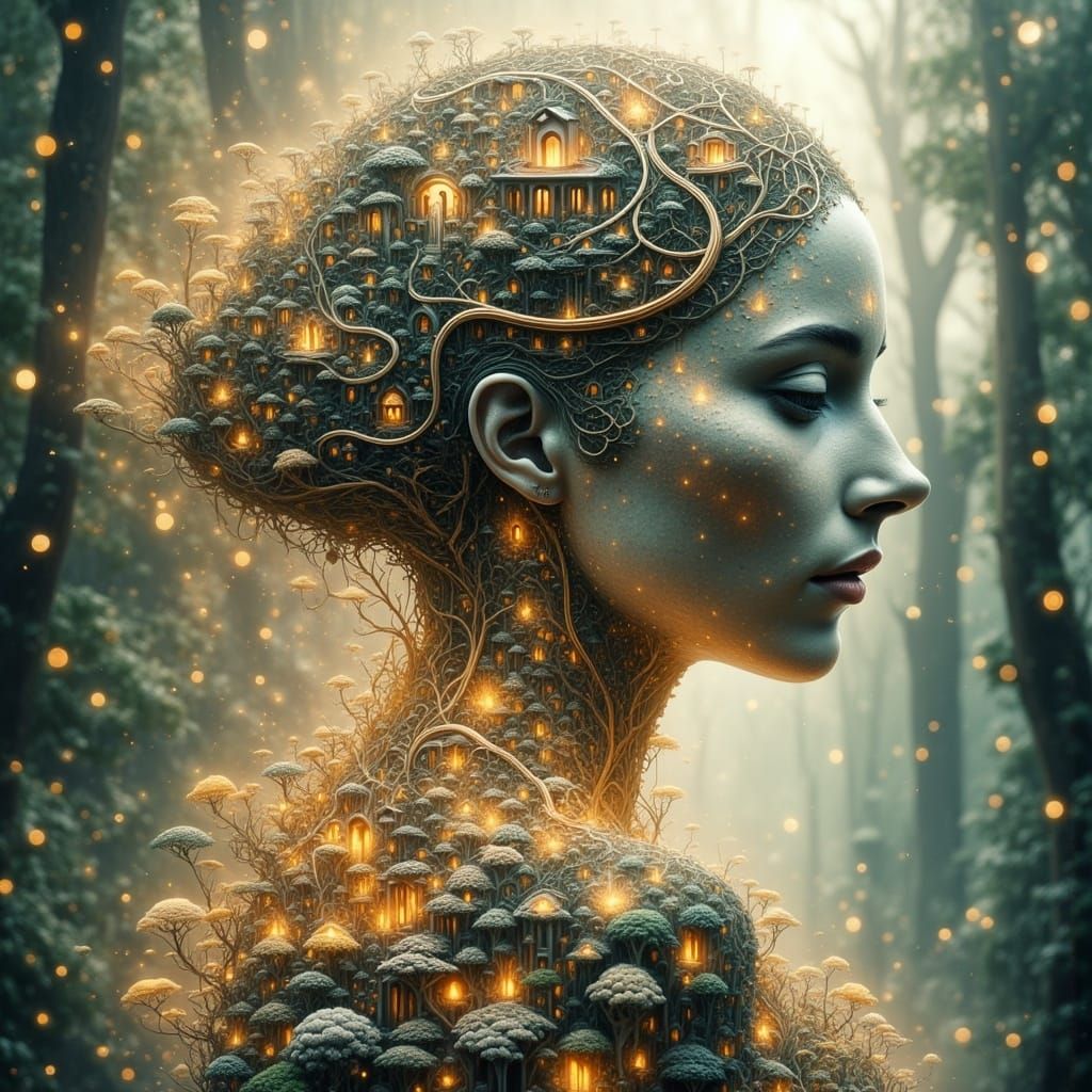 Dreamy Ethereal Landscape with Shimmering Figure