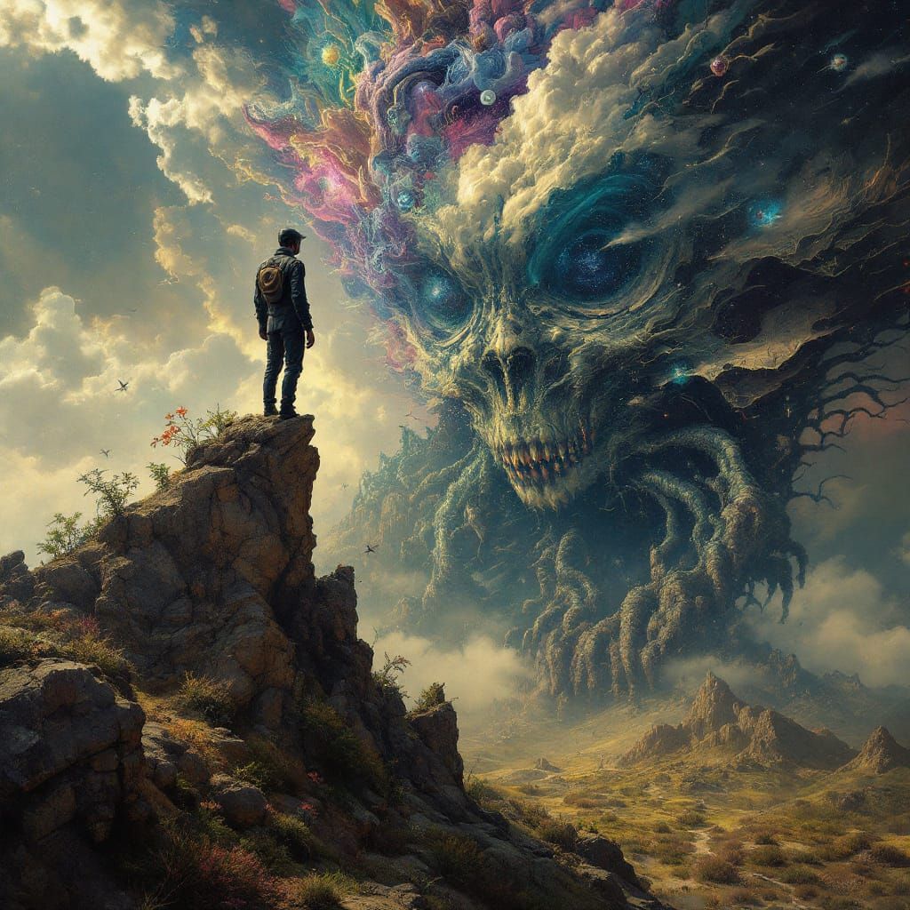 Surreal Mountain Dreamscape in Oil Painting Style