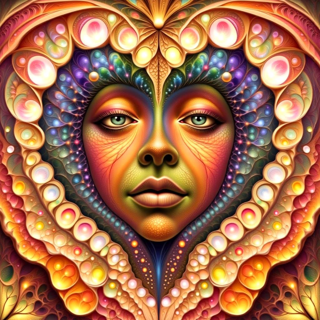 Abstract Heart Shape with Golden Rays and Pink Tendrils