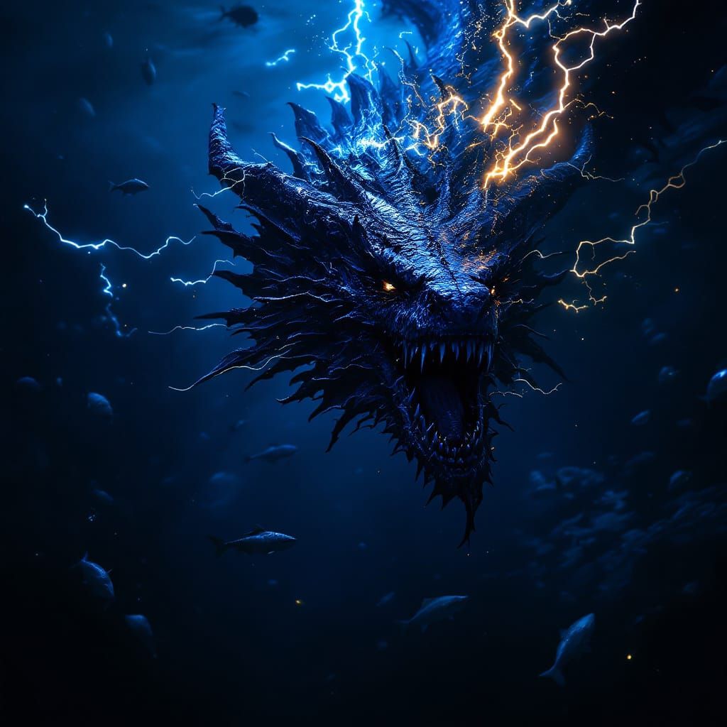 Terrifying Underwater Dragon in Dark Fantasy Art Style
