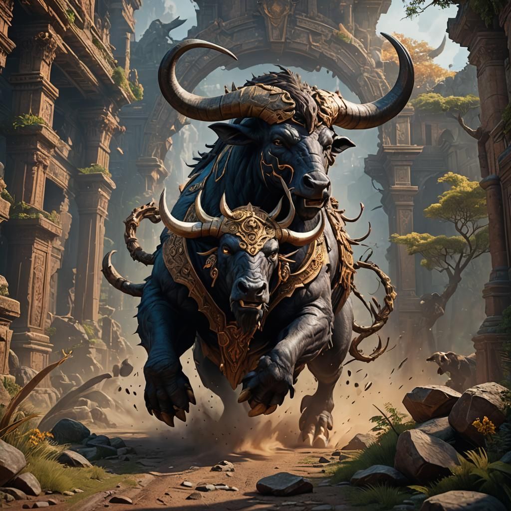 Minotaur Running: Detailed Fantasy Concept Art