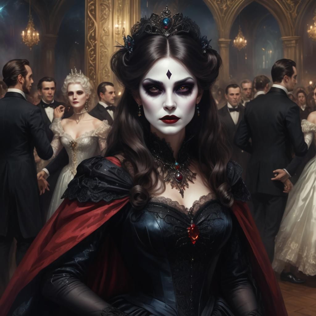 Vampire Woman at a Masked Ball in Holographic Style