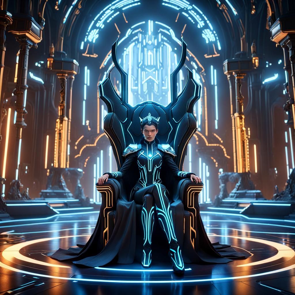 Princess on Techno Throne in Digital Art Style