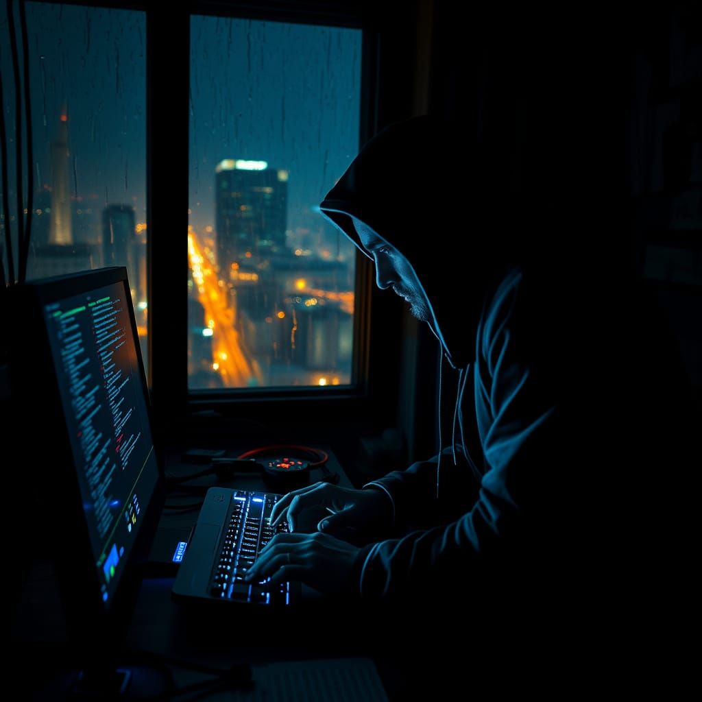Cyberpunk Hacker in Gritty Realism with Neon Accents