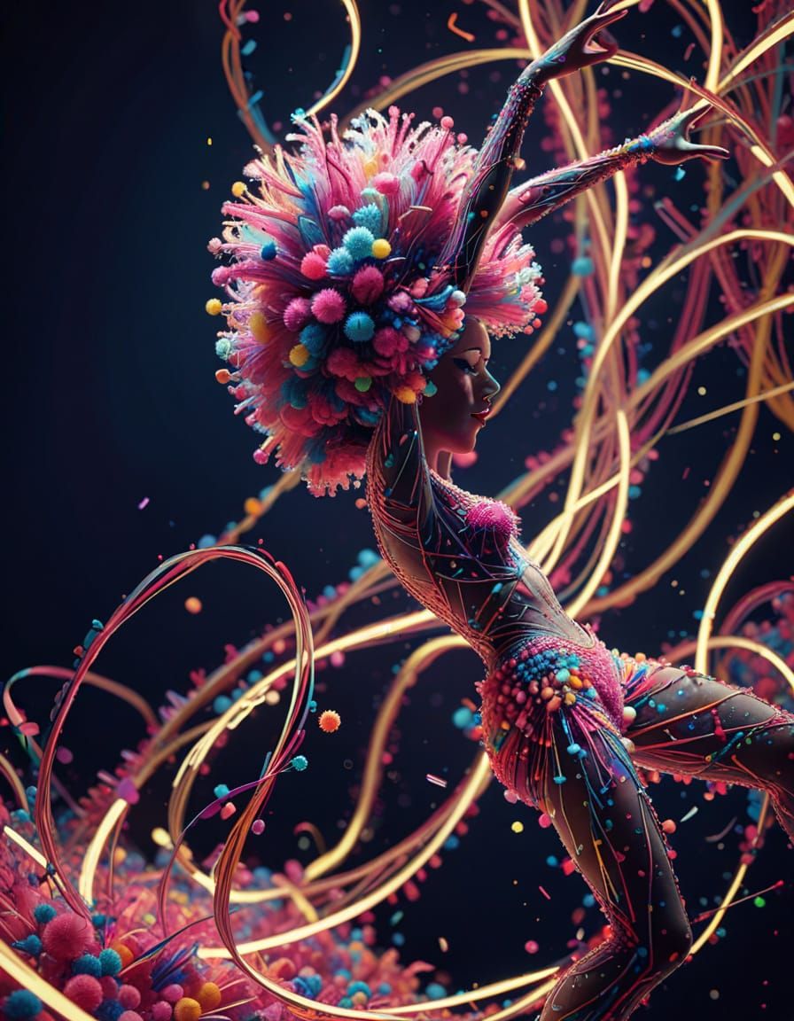 Colorful Pom Pom Dancer in Fauvist Expressionism