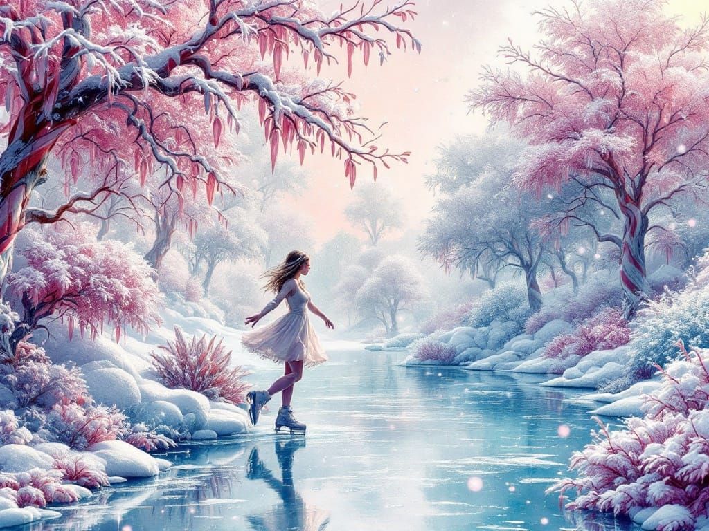 Fantasy Ice Skating Scene in Whimsical Candy Land