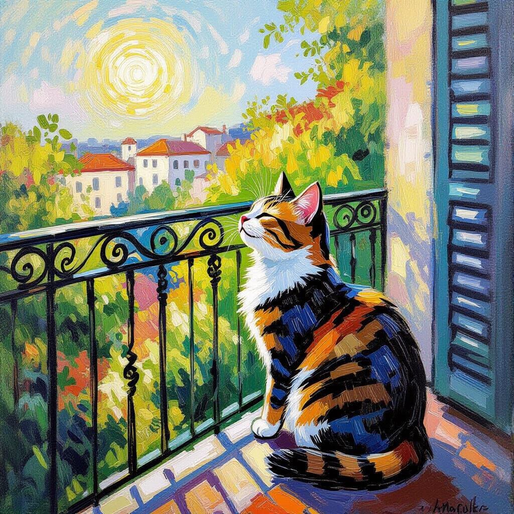 Cat Basking in Sunshine: An Impressionist Oil Painting