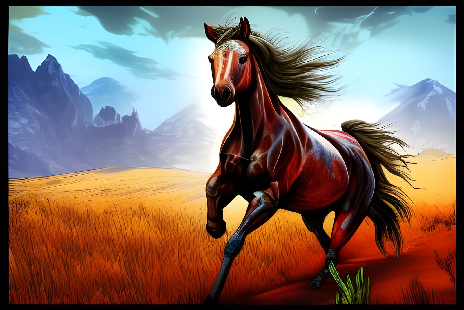 Wild Horse Portrait in Borderlands Style
