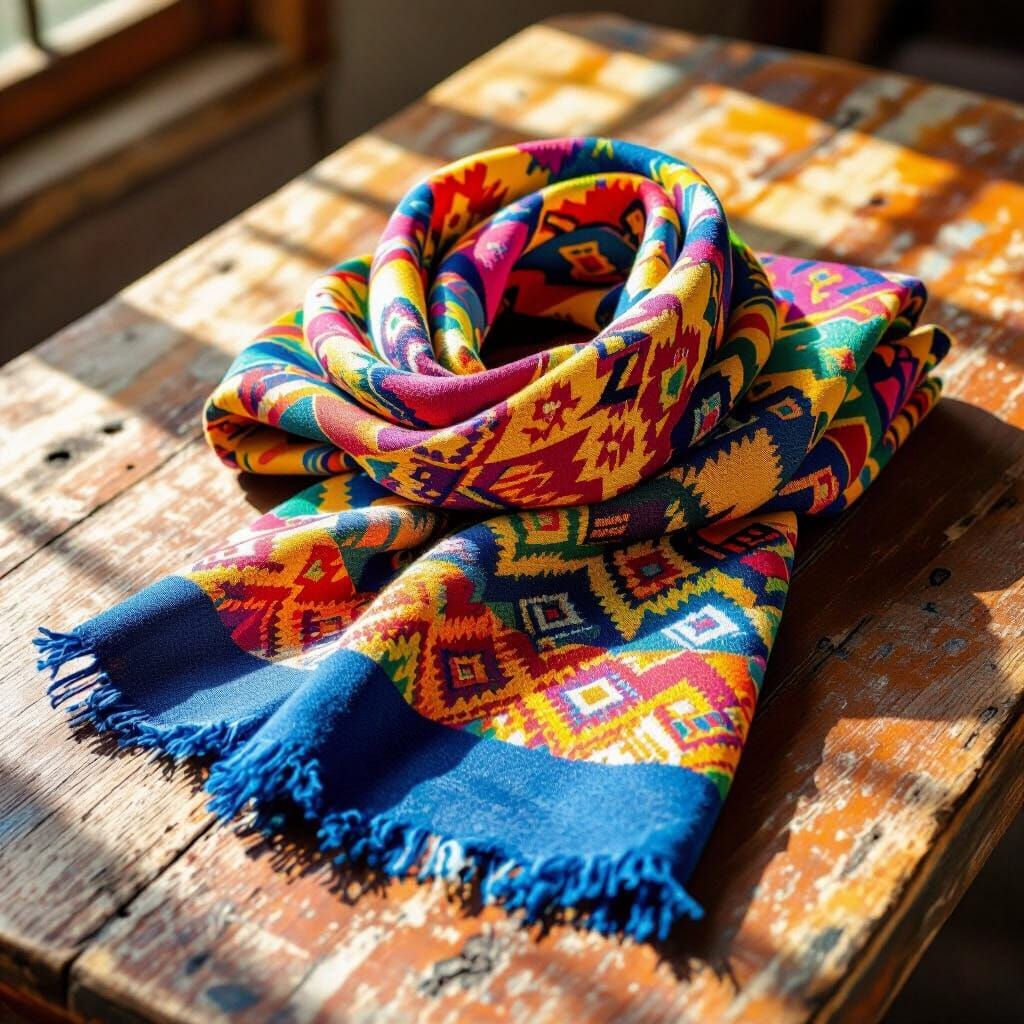 Somali Scarf: Impressionistic Sunlight on Rustic Wood