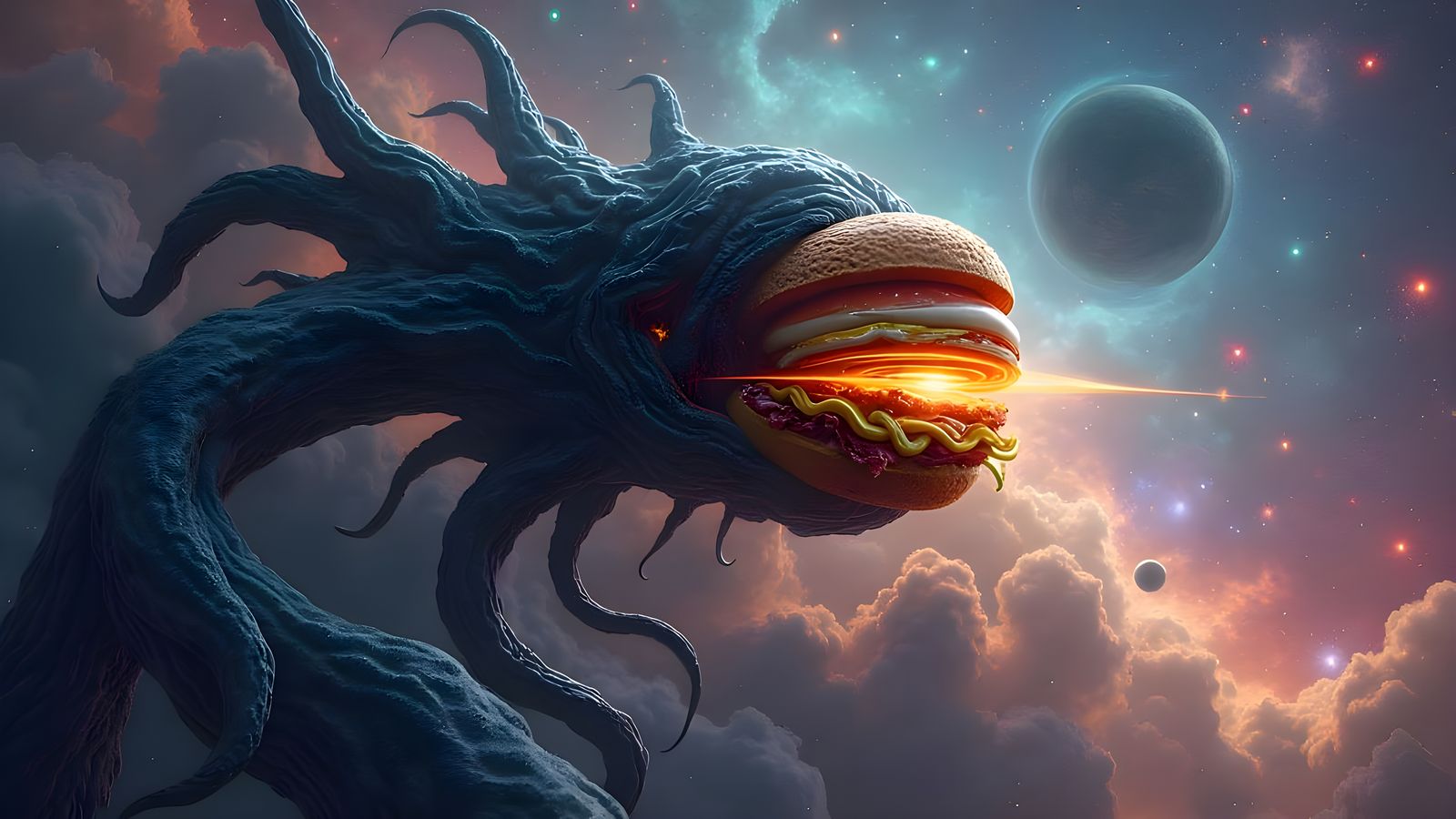 Cosmic Shadow Entity Devouring a Planet Sandwich