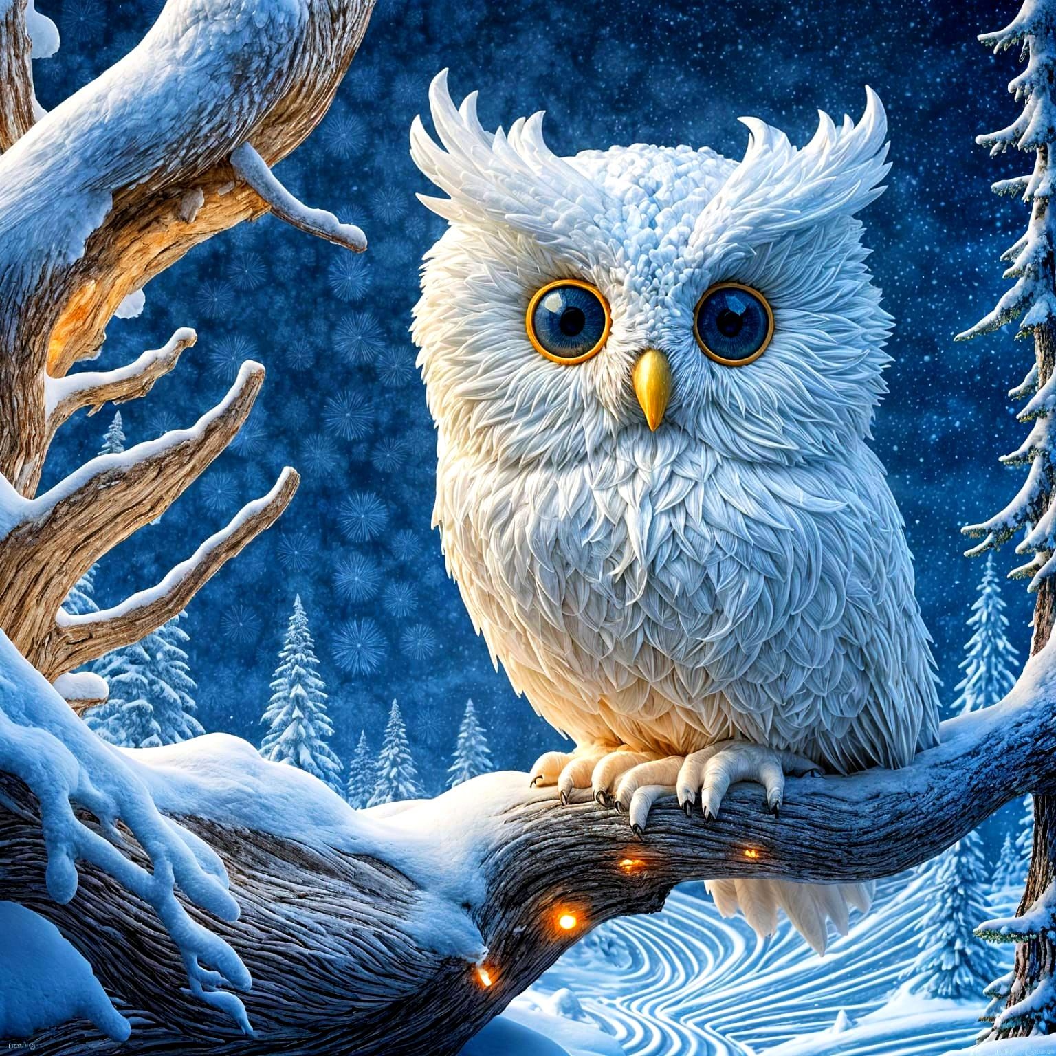 a snow owl made from pastry abstract vector fractal, wave fu...