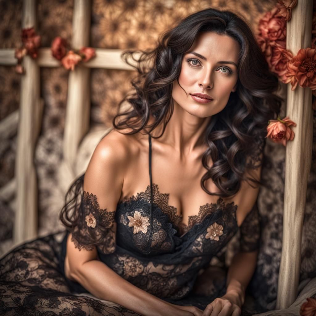 Mature Italian Woman with Flowers in Ultra Detail